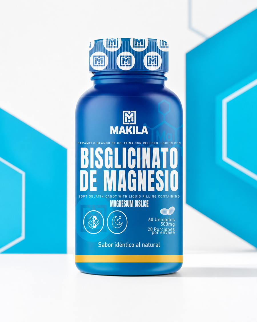 Frasco de Bisglicinato de Magnesio MAKILA, 60 cápsulas blandas
